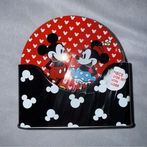 Disney Mickey & Friends 6 Piece Coaster Set Mickey Minnie Mouse Black White Red